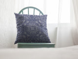 16” Indigo White Boho Ornate Indoor Outdoor Zippered Throw Pillow