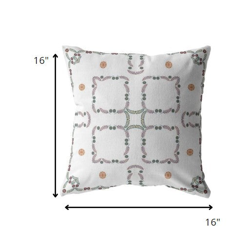 16” White Floral Indoor Outdoor Zippered Throw Pillow