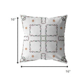 16” White Floral Indoor Outdoor Zippered Throw Pillow