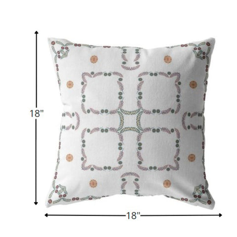 18” White Floral Indoor Outdoor Zippered Throw Pillow