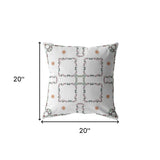 18” White Floral Indoor Outdoor Zippered Throw Pillow