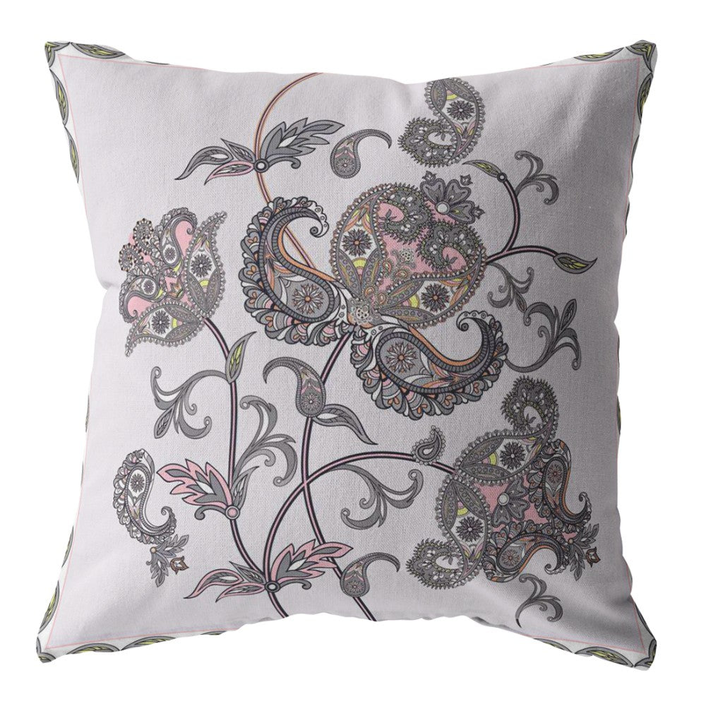 18” Gray White Wildflower Indoor Outdoor Zippered Throw Pillow