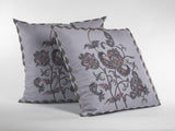 18” Gray White Wildflower Indoor Outdoor Zippered Throw Pillow