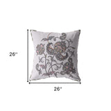 18” Gray White Wildflower Indoor Outdoor Zippered Throw Pillow