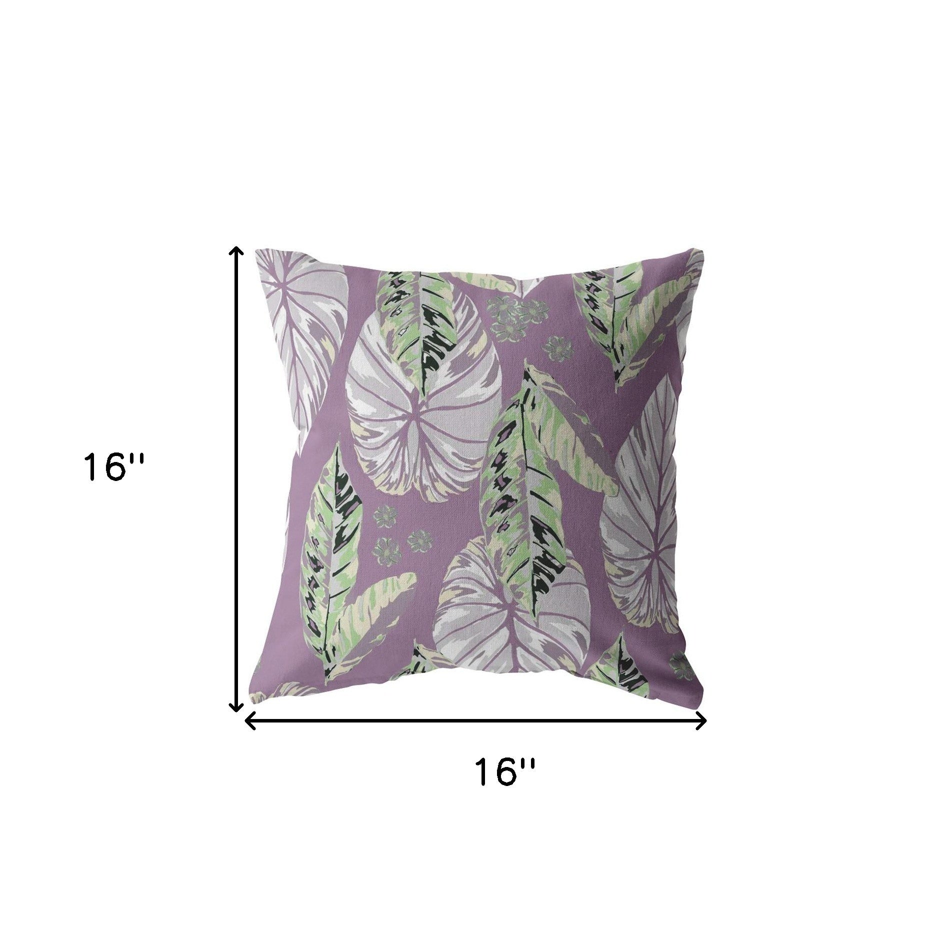 16” White Purple Tropical Leaf Indoor Outdoor Zippered Throw Pillow