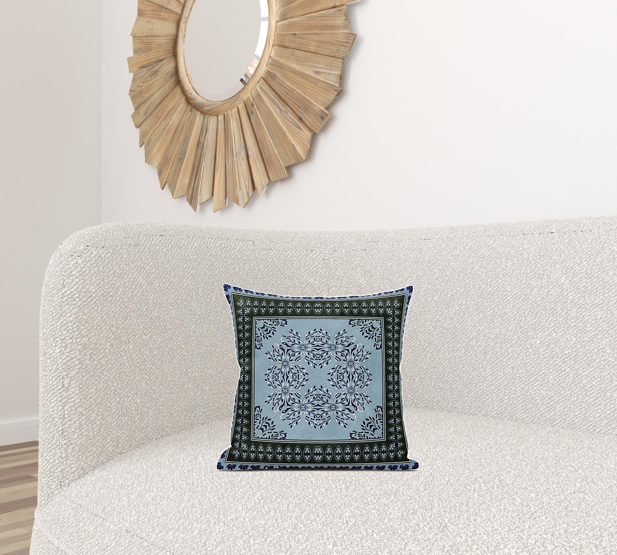 16" X 16" Light Blue Zippered Geometric Indoor Outdoor Throw Pillow