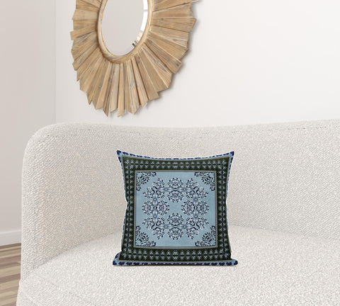 18" X 18" Light Blue Zippered Geometric Indoor Outdoor Throw Pillow