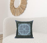 18" X 18" Light Blue Zippered Geometric Indoor Outdoor Throw Pillow