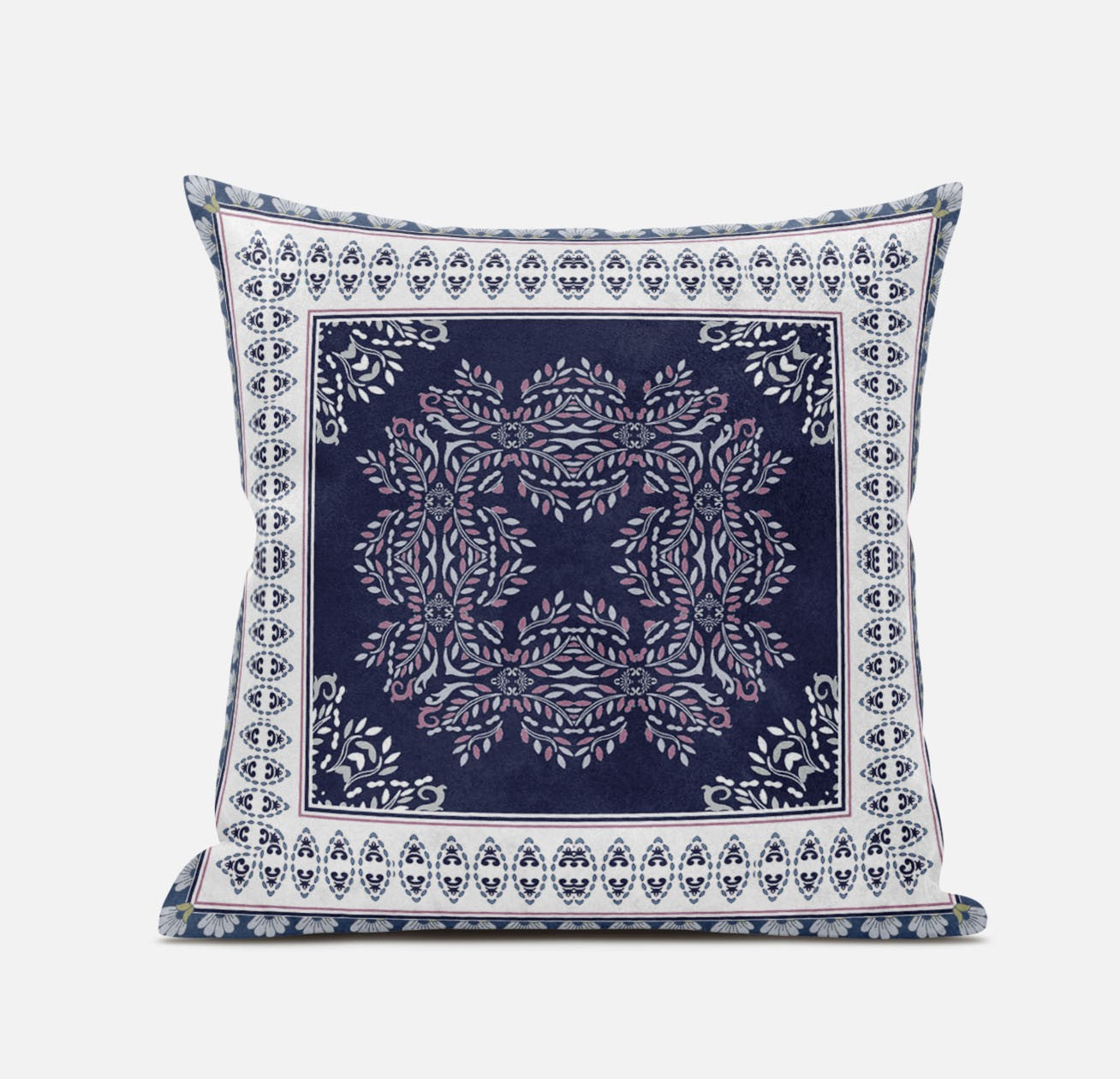 16" X 16" Blue And White Zippered Geometric Indoor Outdoor Throw Pillow