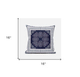 16" X 16" Blue And White Zippered Geometric Indoor Outdoor Throw Pillow