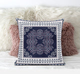 18" X 18" Blue And White Zippered Geometric Indoor Outdoor Throw Pillow