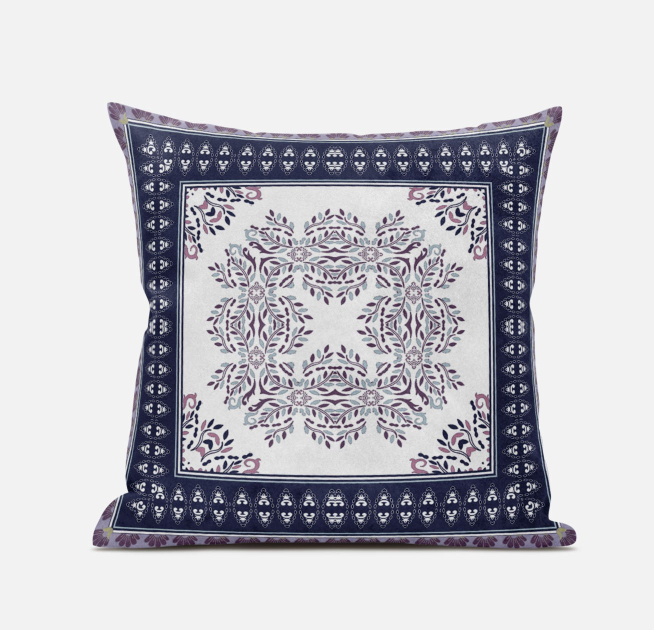 16" X 16" Cream And Blue Zippered Geometric Indoor Outdoor Throw Pillow