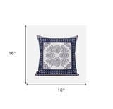 16" X 16" Cream And Blue Zippered Geometric Indoor Outdoor Throw Pillow