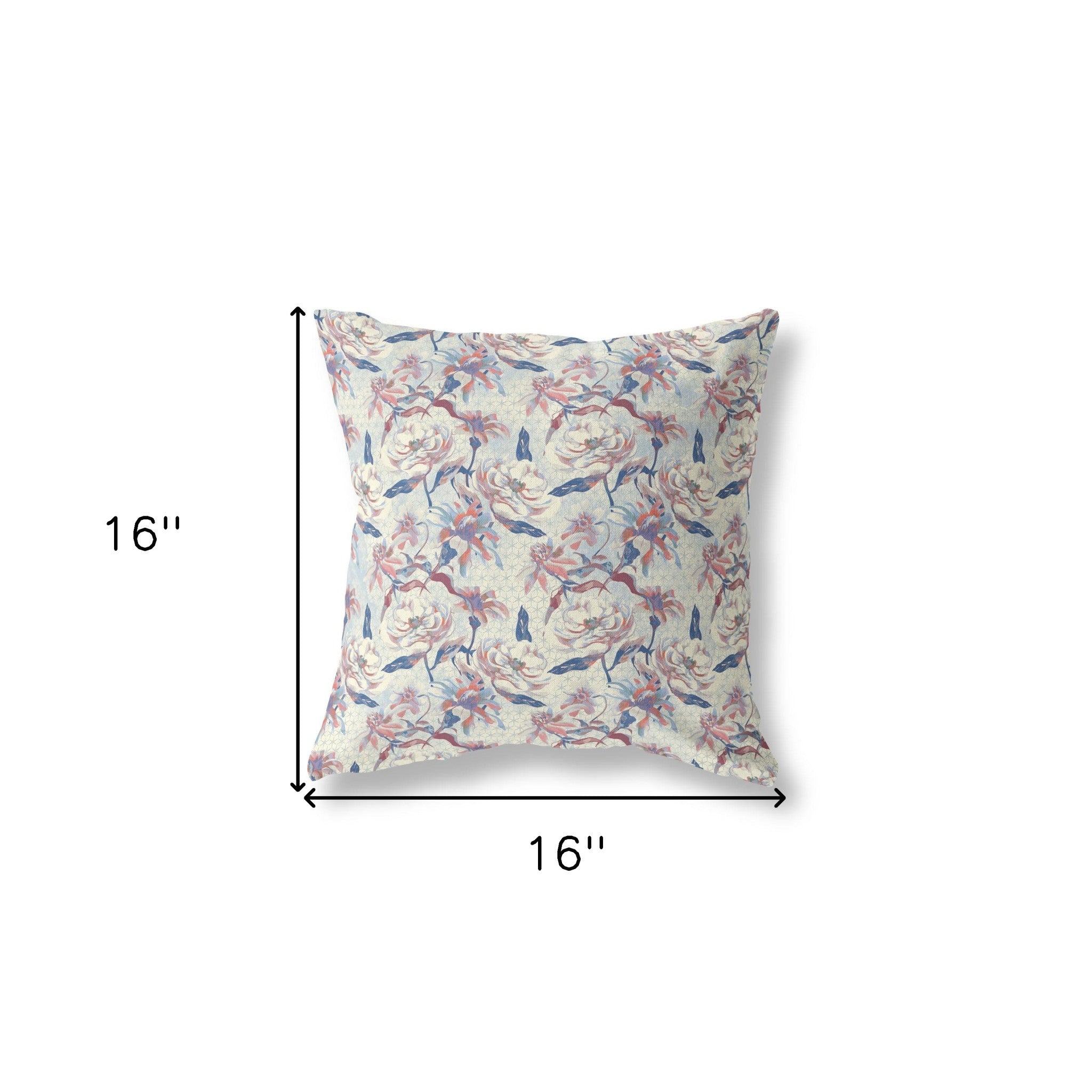 16” White Blue Roses Indoor Outdoor Throw Pillow