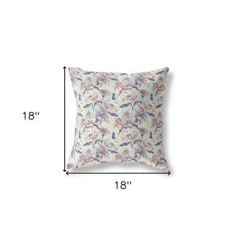 18” White Blue Roses Indoor Outdoor Throw Pillow