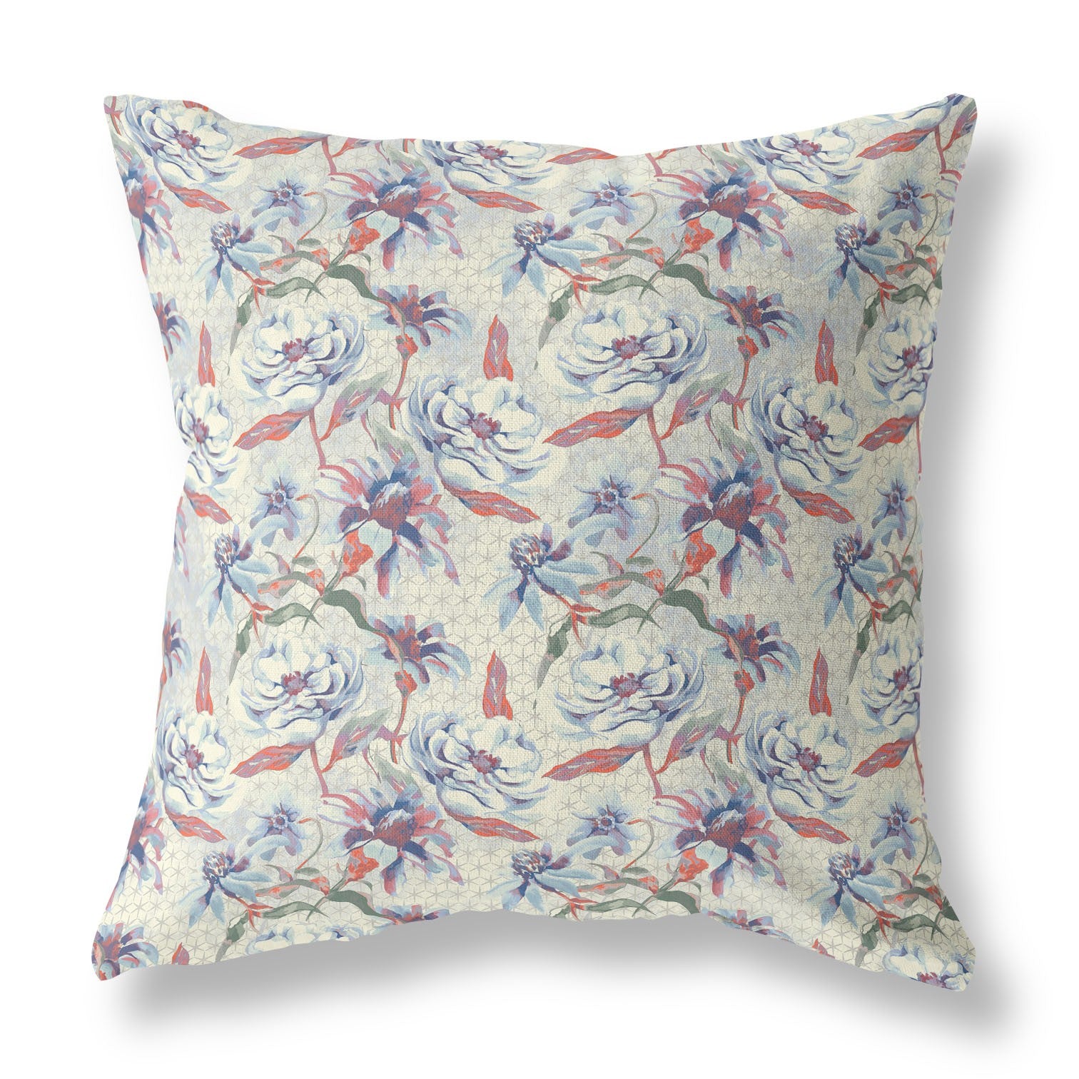 16” Pale Blue Orange Roses Indoor Outdoor Throw Pillow