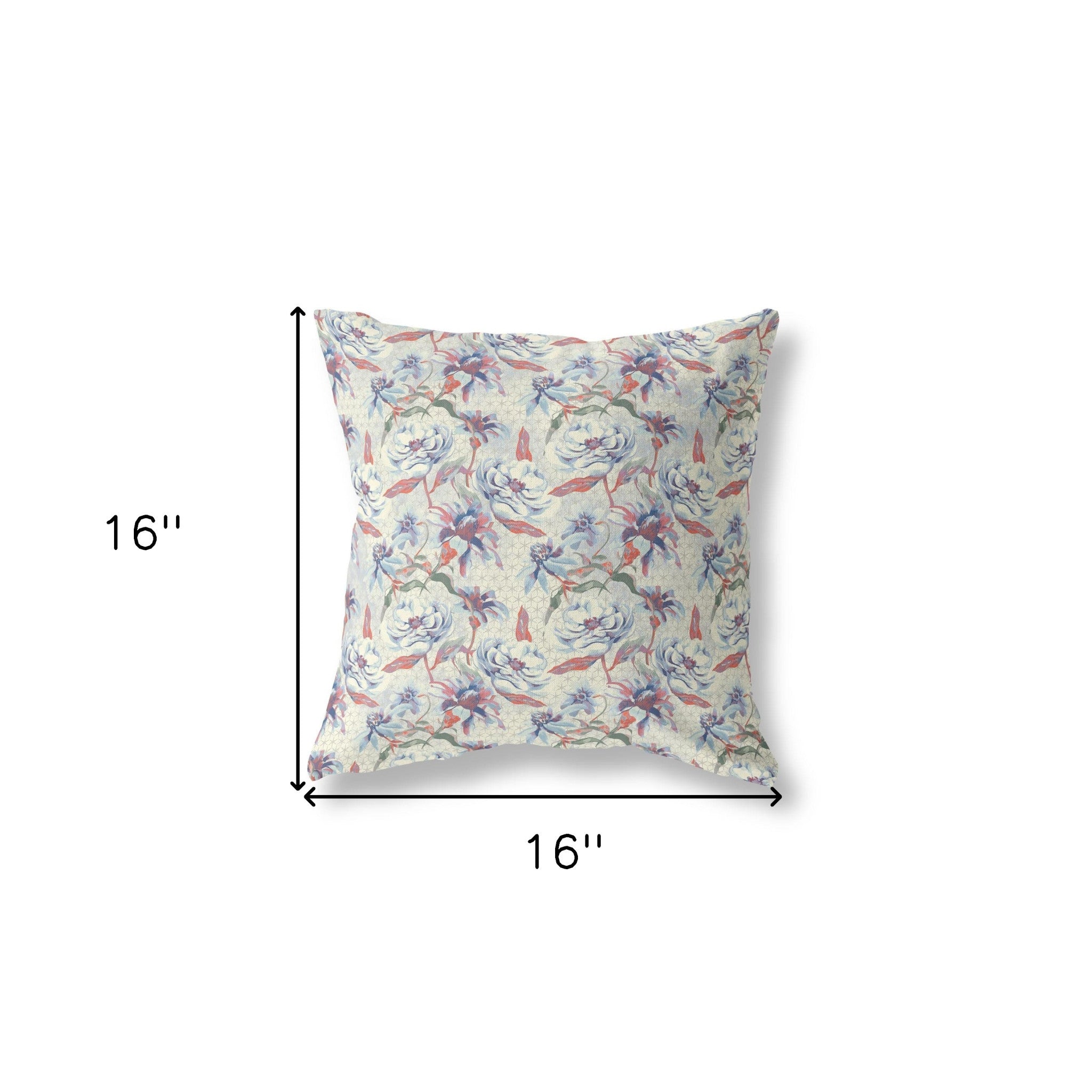 16” Pale Blue Orange Roses Indoor Outdoor Throw Pillow