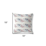 18" X 18" White And Pink Blown Seam Floral Indoor Outdoor Throw Pillow