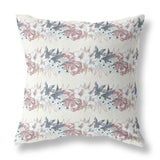 18" X 18" White And Pink Blown Seam Floral Indoor Outdoor Throw Pillow