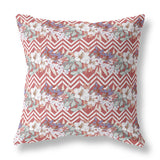 16" X 16" Red And White Blown Seam Floral Indoor Outdoor Throw Pillow