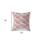 16" X 16" Red And White Blown Seam Floral Indoor Outdoor Throw Pillow