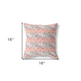 16" X 16" Peach And Peach Blown Seam Floral Indoor Outdoor Throw Pillow