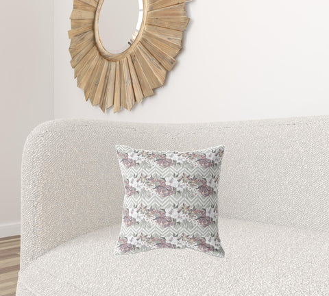 18" X 18" Grey And Pink Blown Seam Floral Indoor Outdoor Throw Pillow