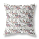 18" X 18" Grey And Pink Blown Seam Floral Indoor Outdoor Throw Pillow