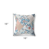 16" White Blue Floral Indoor Outdoor Throw Pillow