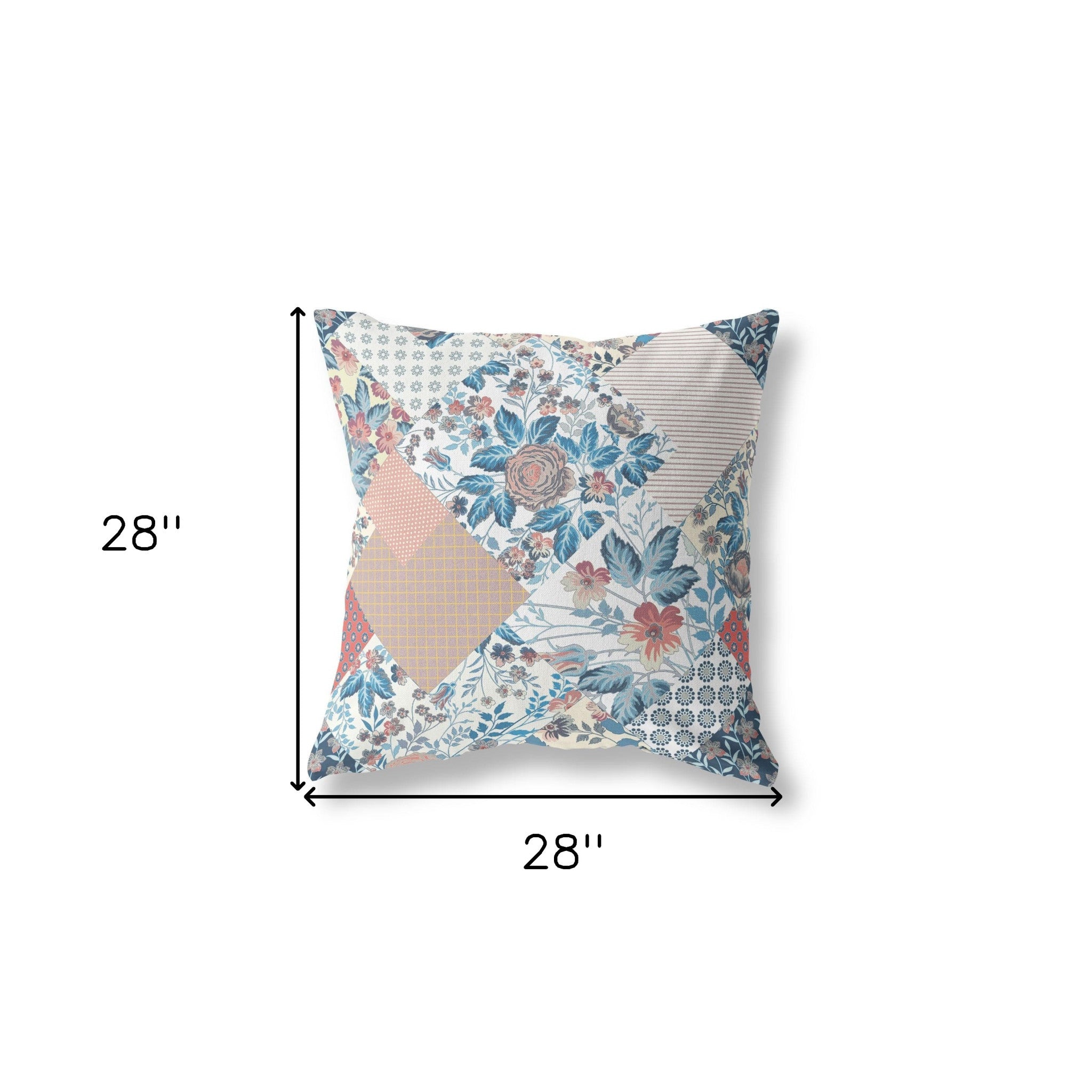 18" White Blue Floral Indoor Outdoor Throw Pillow