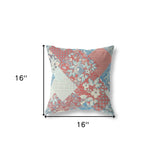 16" Red Blue Boho Floral Indoor Outdoor Throw Pillow