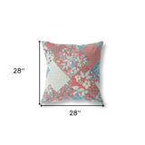 18" Red Blue Boho Floral Indoor Outdoor Throw Pillow