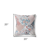 18" Pink Blue Boho Floral Indoor Outdoor Throw Pillow