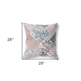 18" Pink Blue Boho Floral Indoor Outdoor Throw Pillow