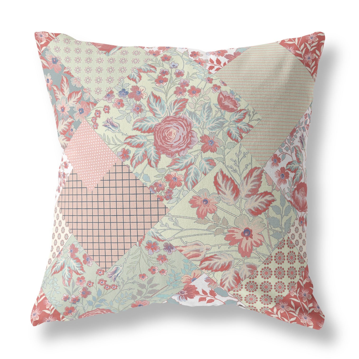 16" Peach Pink Floral Indoor Outdoor Throw Pillow