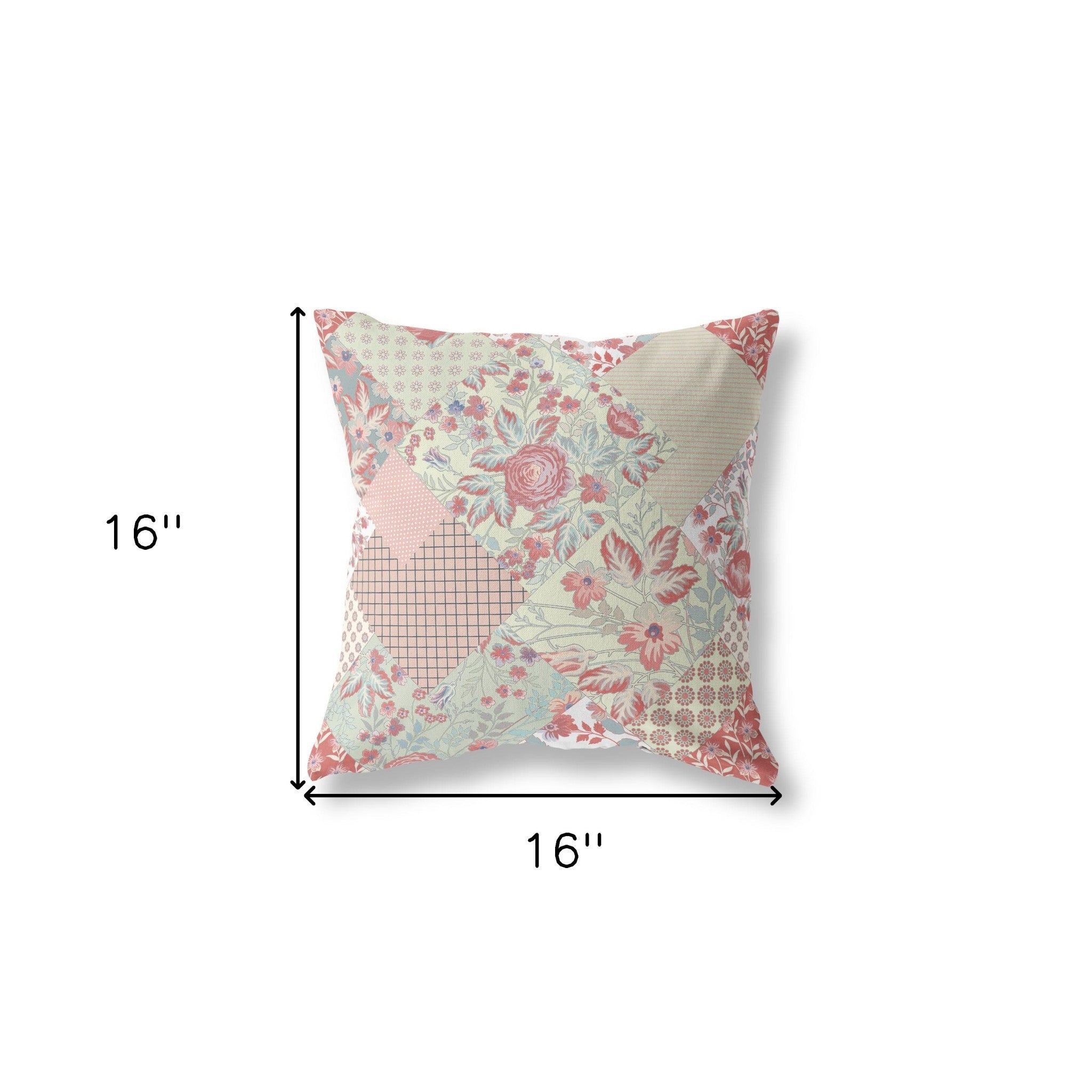 16" Peach Pink Floral Indoor Outdoor Throw Pillow