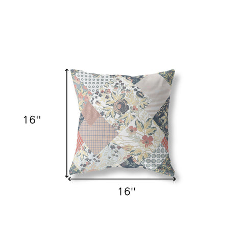 16" Peach Black Floral Indoor Outdoor Throw Pillow