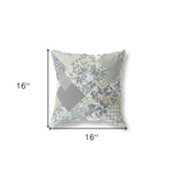 16" Gray Cream Boho Floral Indoor Outdoor Throw Pillow