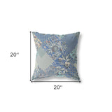 18" Gray Blue Boho Floral Indoor Outdoor Throw Pillow