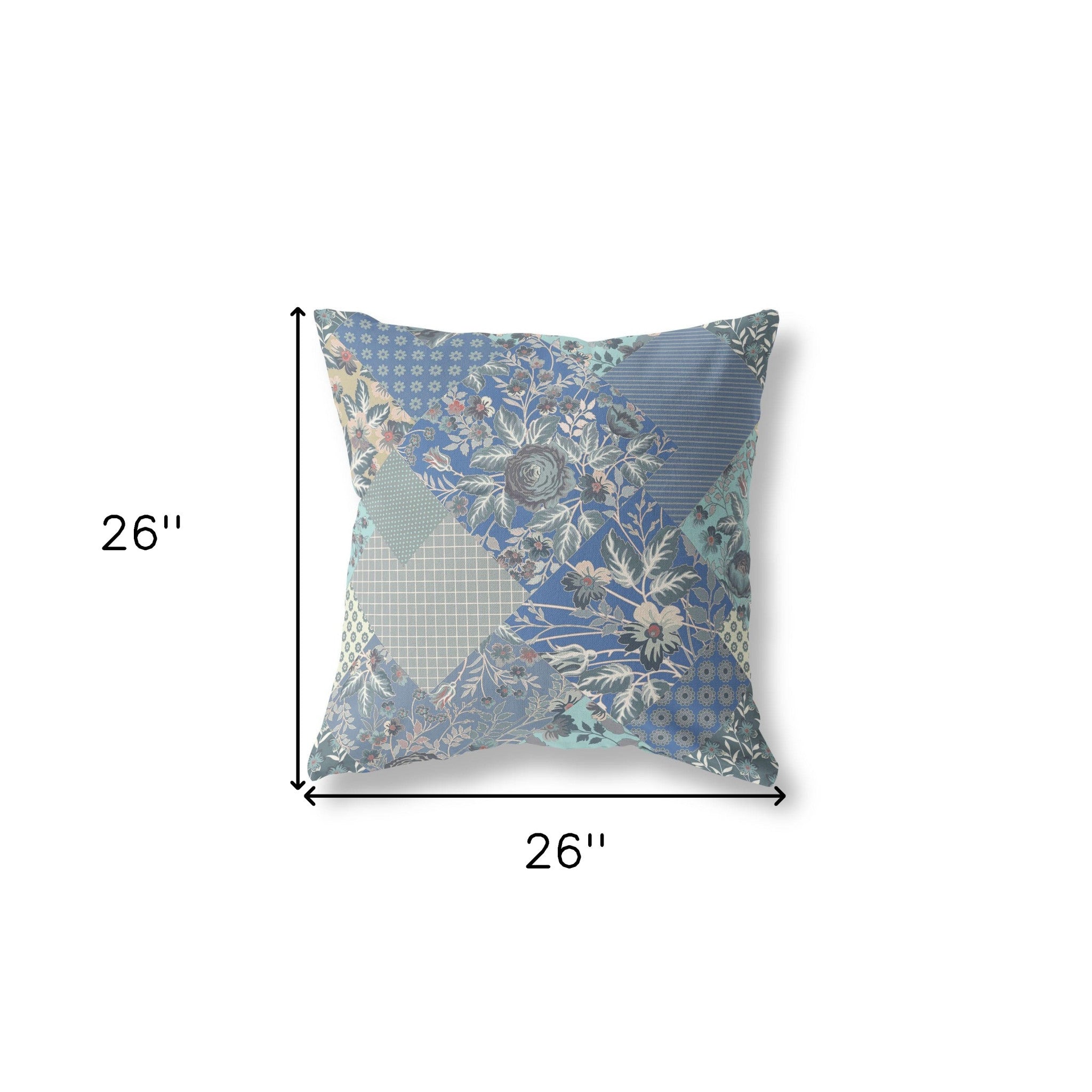 18" Gray Blue Boho Floral Indoor Outdoor Throw Pillow