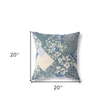 18" Gray Blue Boho Floral Indoor Outdoor Throw Pillow