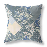 18" Gray Blue Boho Floral Indoor Outdoor Throw Pillow