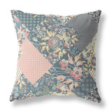 18" Green Peach Boho Floral Indoor Outdoor Throw Pillow