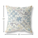 18” White Blue Patch Indoor Outdoor Throw Pillow