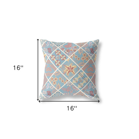 16” Blue Yellow Patch Indoor Outdoor Throw Pillow