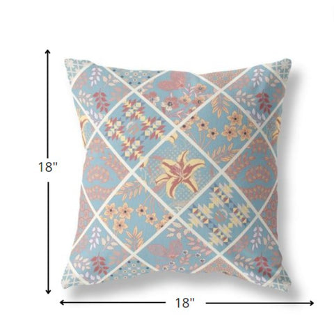 20” Blue Yellow Patch Indoor Outdoor Throw Pillow