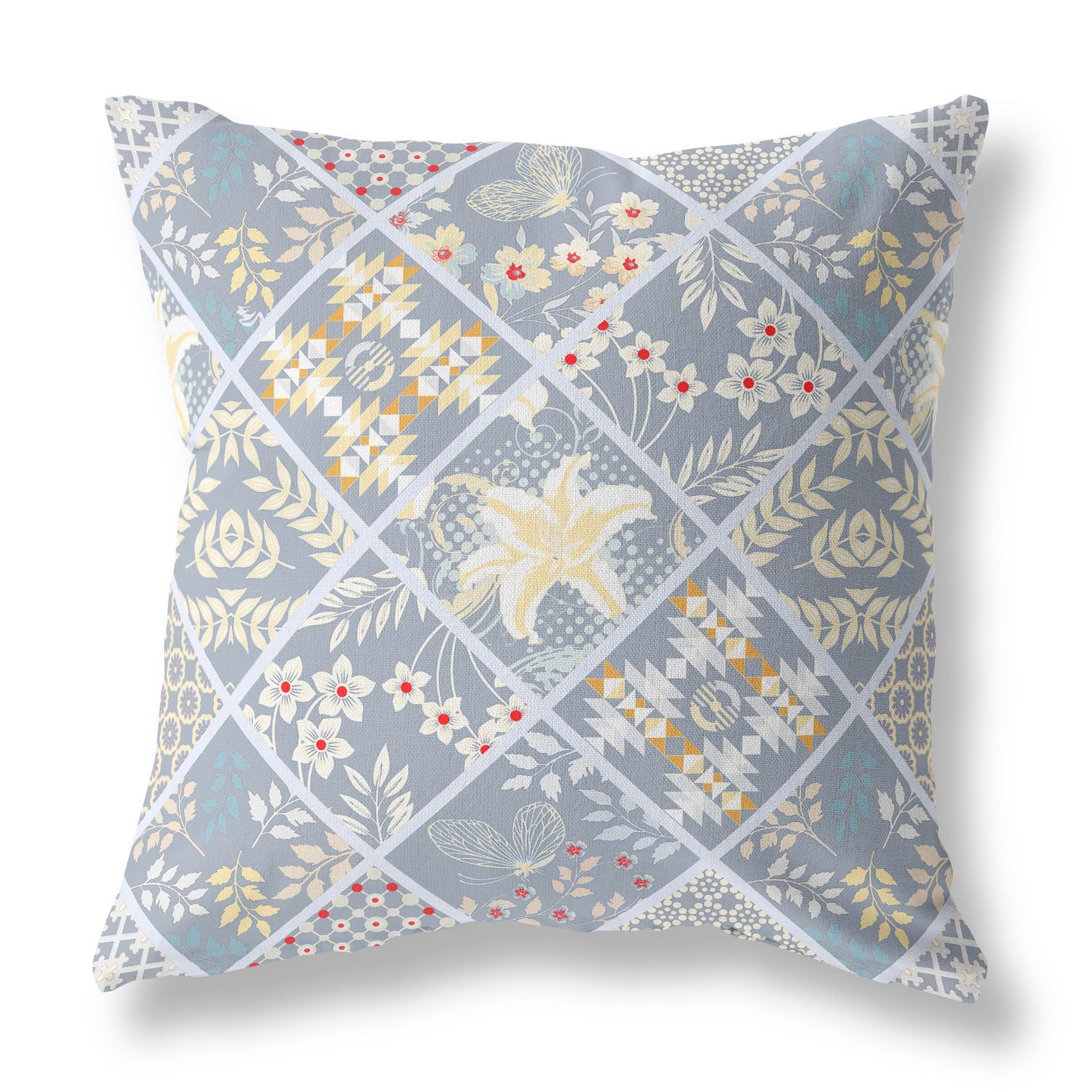 16” Gray Yellow Patch Indoor Outdoor Throw Pillow