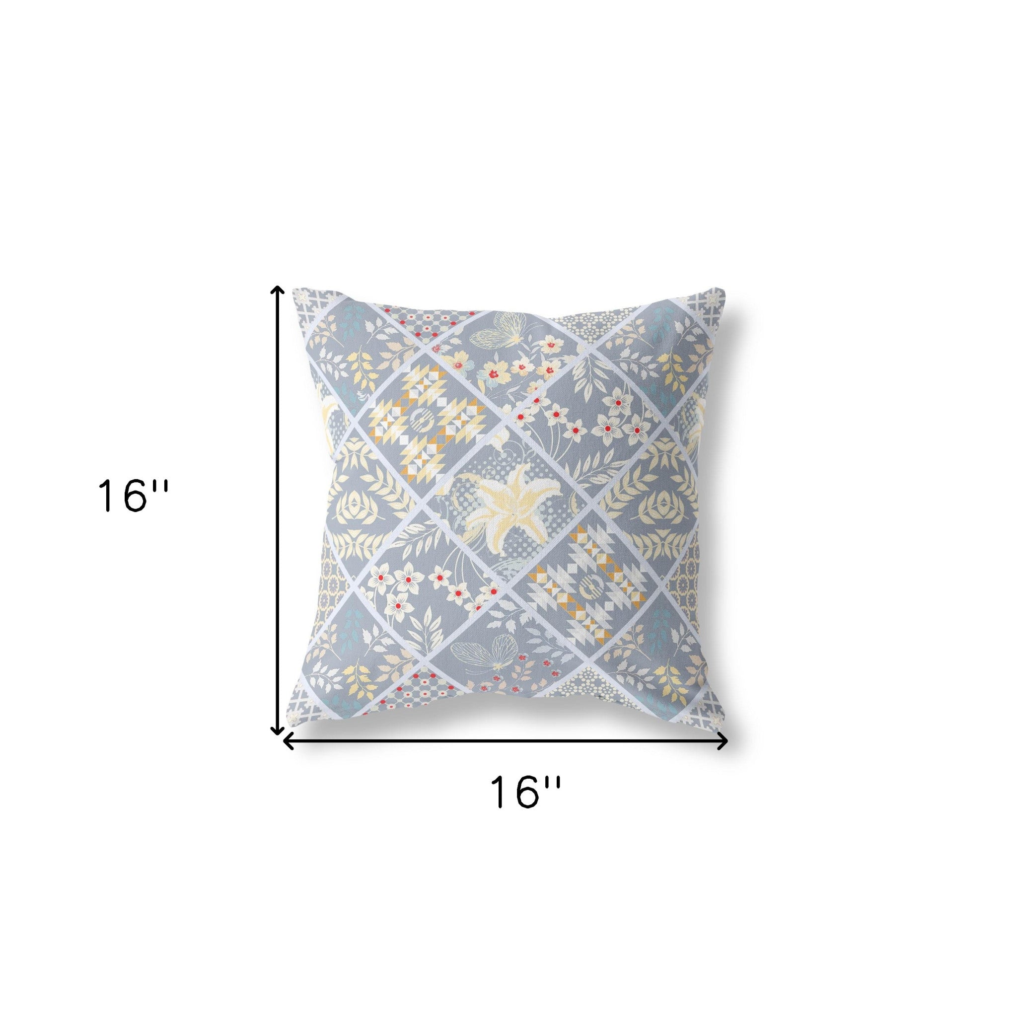 16” Gray Yellow Patch Indoor Outdoor Throw Pillow