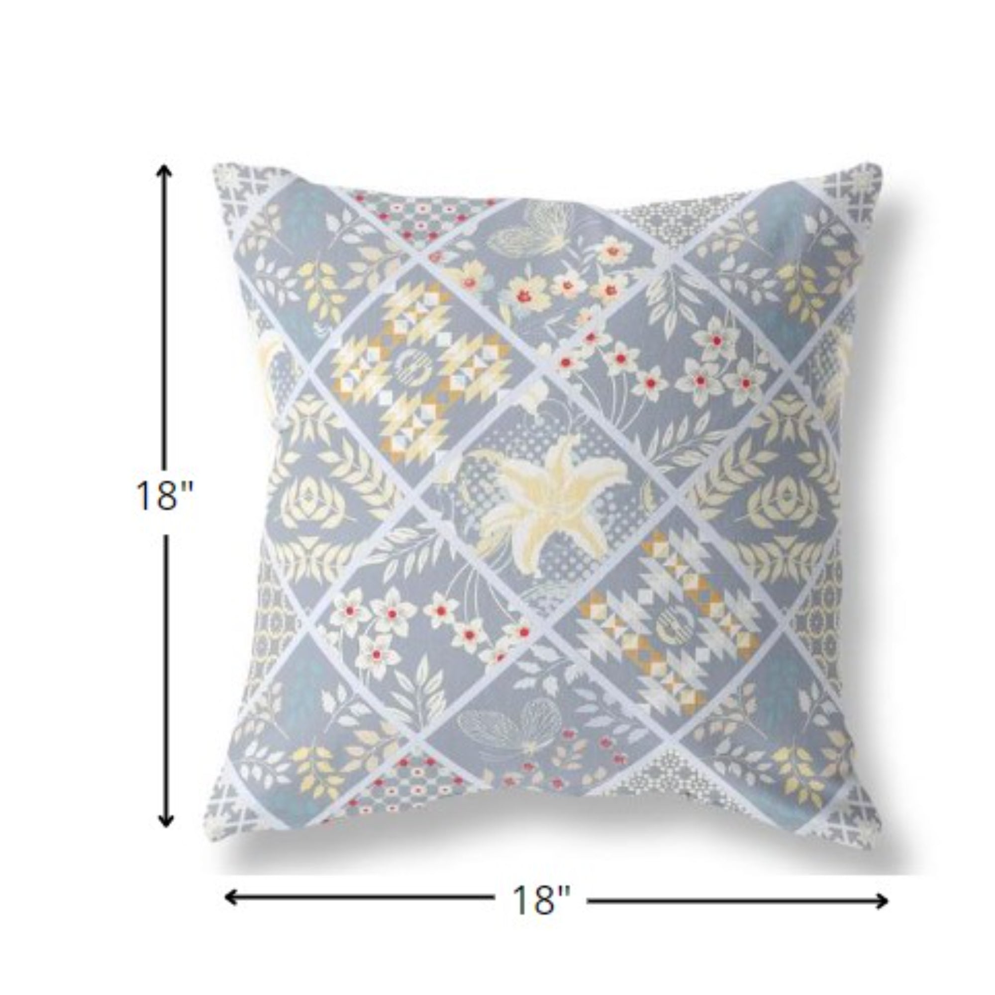 18” Gray Yellow Patch Indoor Outdoor Throw Pillow