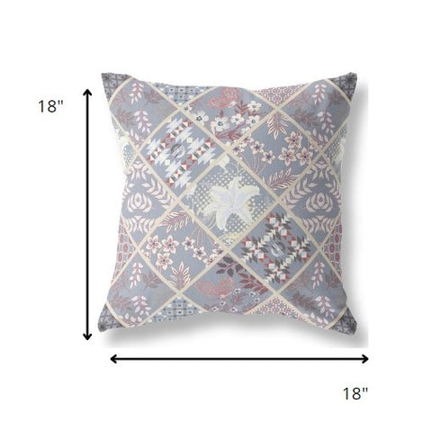 20” Gray Pink Patch Indoor Outdoor Throw Pillow